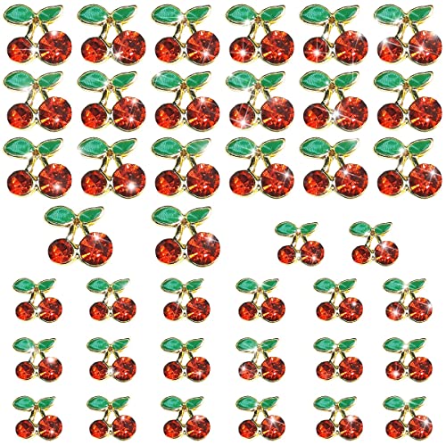 40 Pcs 3D Cherry Nail Charms Nail Rhinestones Nail Art Shiny Nail Gems Nail Glitter Studs Cute Fruit Nail Slices Diamond Crystal For Women Girl Jewelry Making Crafts Diy Manicuring (Red Gold, 6Mm/8Mm) #TOP13
