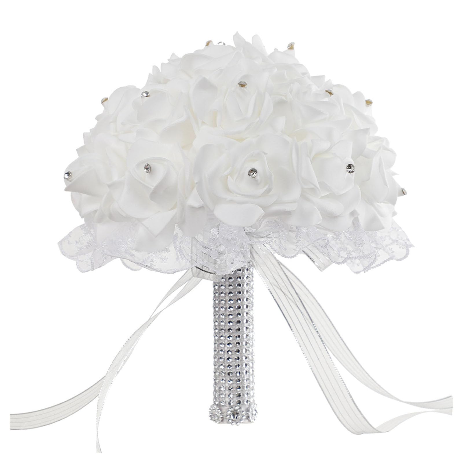 Kalttoy Artificial Flower Bouquet White Rhinestone Flowers Decor Supplies for Couple Wife Girls Birthday White Flowers Ornament
