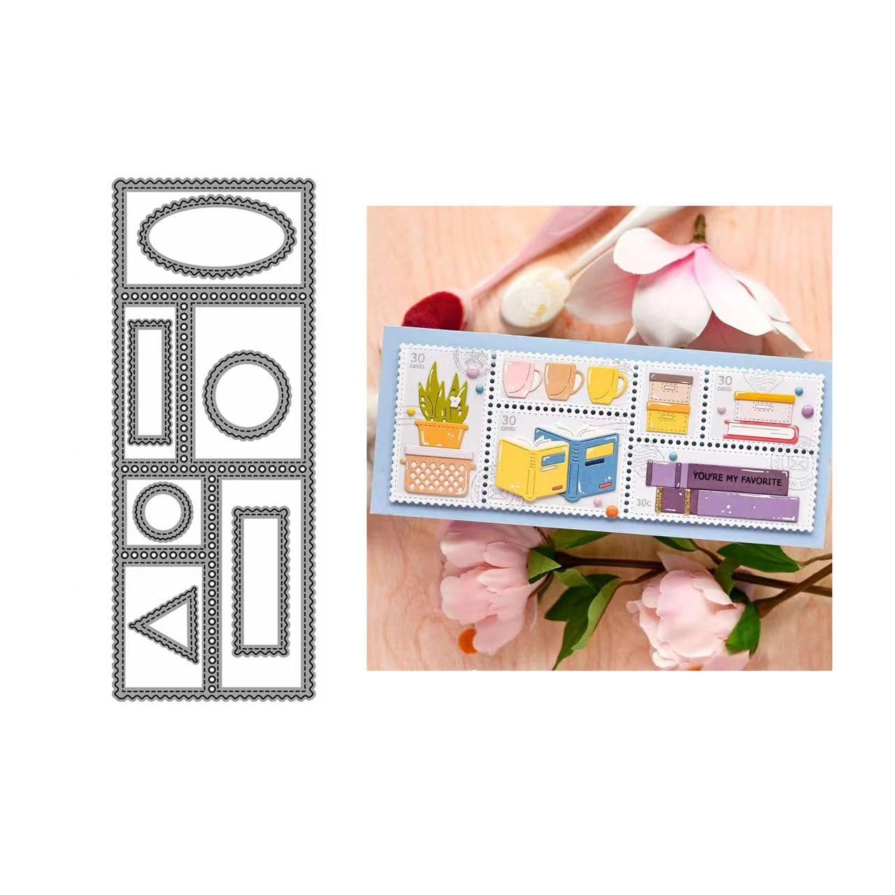 JIHFOHHA Postage Stamp Collage Cutting Die Slimline Metal Stencils Die Cuts for DIY Scrapbooking Photo Album Decorative Embossing Paper Card Making (2)