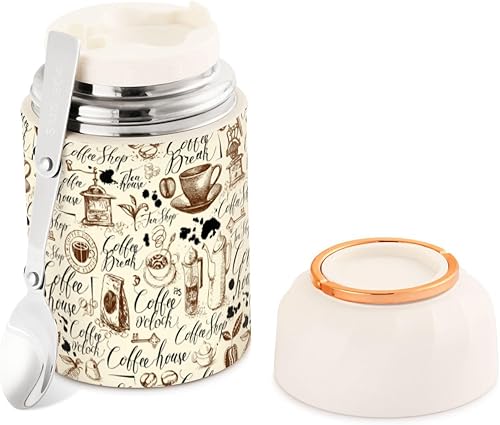 MCHIVER Coffee Food Jar with Spoon Stainless Steel Vacuum Insulated Food Container 17 oz Food Flask for Lunch