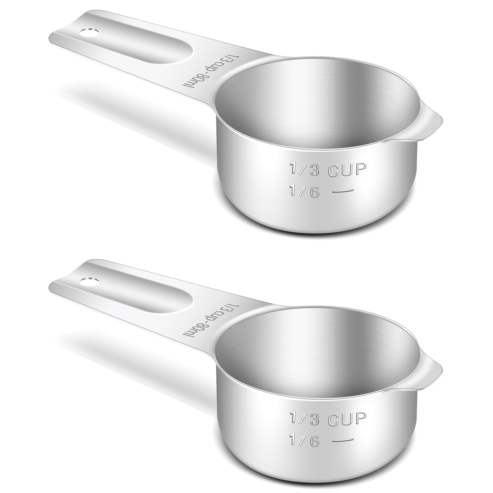 BERYLERยฎ 2 Pack 1/3 Cup (5.3 Tbsp | 80 ml | 80 cc | 2.7 oz) Measuring Cup, Stainless Steel Measuring Cups, Metal Measuring Cup, Practical Kitchen Gadgets for Cooking