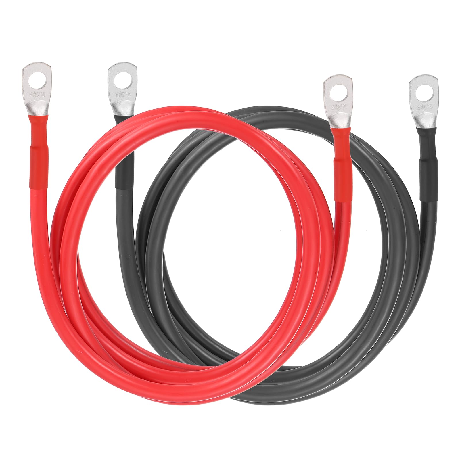 Muiltvoe 2PCS 6 AWG Battery Cable, 2ft Pure Copper Battery Inverter Cables with 3/8" Ring Terminals for Marine Solar Boat Car RV, Red Black