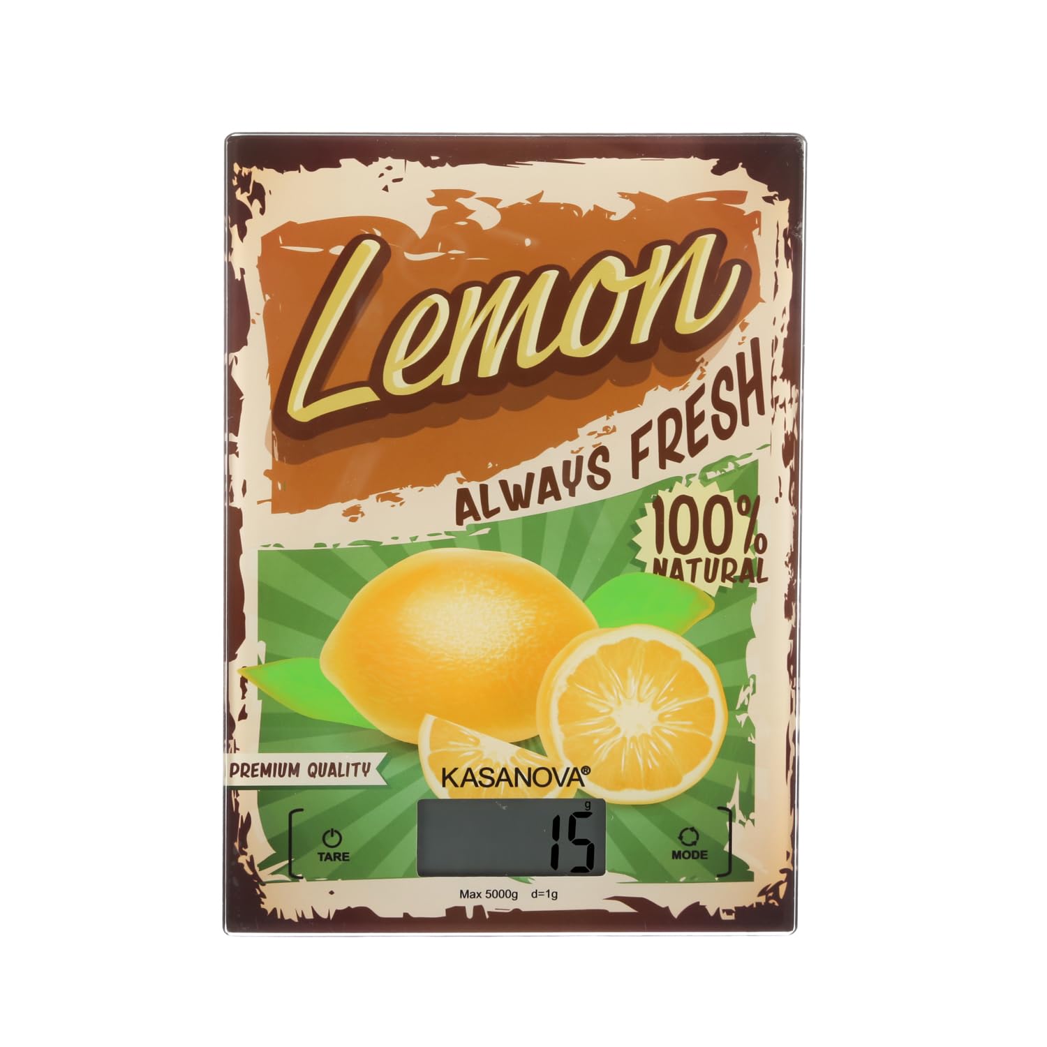 Kasanova 1 Lemon Digitale Küchenwaage – 5 Kg, Glas Abs-Kunststoff Elektronische Komponenten