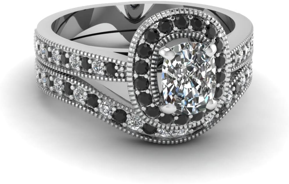 Choose Your Gemstone Vintage Cushion Diamond CZ Halo Wedding Set Sterling Silver Cushion Shape Wedding Ring Sets Matching Jewelry Wedding Jewelry Easy to Wear Gifts US Size 4 to 12