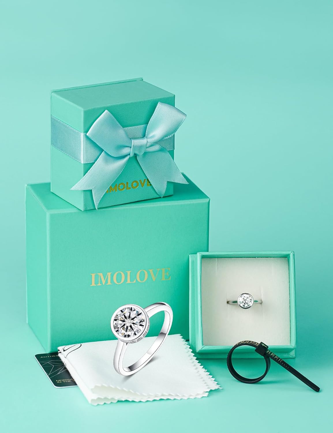 IMOLOVE Moissanite Engagement Rings for Women, 1.5 Carat D Color VVS1 Solitaire Bezel Engagement Ring Hidden Halo Round Cut Moissanite Wedding Rings for Women with 18K White Gold Plated Size 5-11 - Image 6