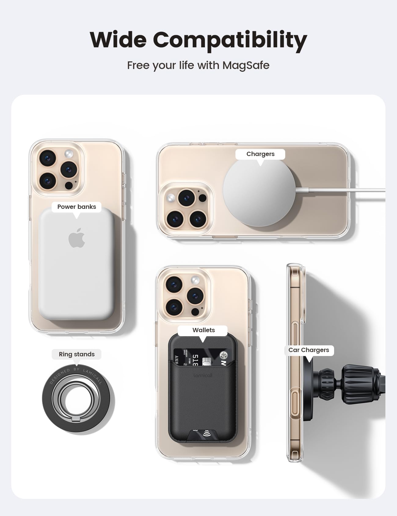 Lamicall naklejki pierścieniowej dla Mag-Safe - [4 sztuk]Ekstra silny metalowy pierścień,zestaw konwersyjny na bezdotykowego ładowania, odpowiedni dla iPhone 16/15/14/13/12/11, Galaxy,Android - Czarny