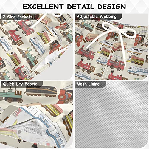 Cartoon Steam Trains Vintage Boys Swim Trunks Toddler Boy Swim Board Shorts Swimwear Kids Beach Swimsuit Bathing Suits3
