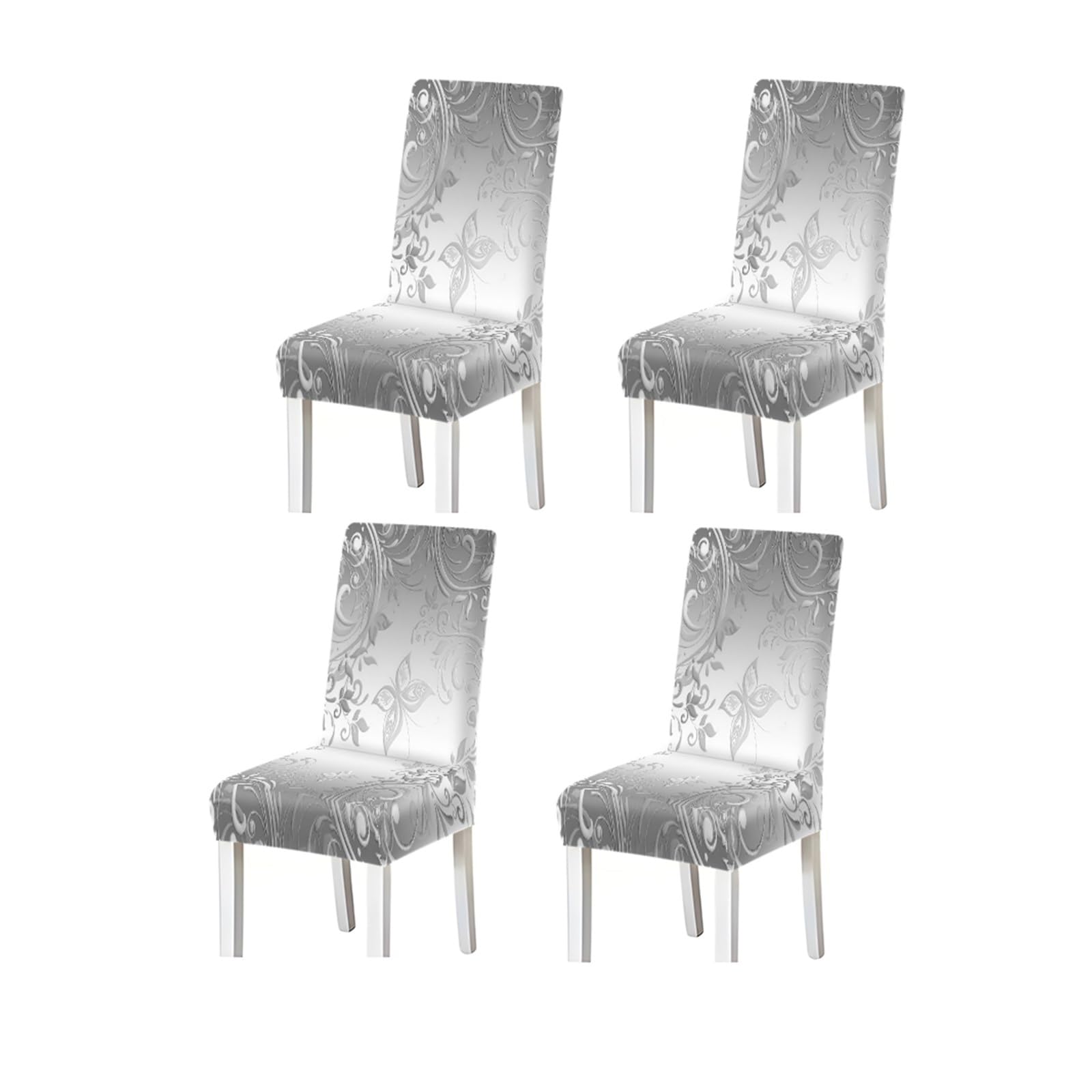 BOSUYBN Silver Grey Floral Chair Covers Set Of 2/4/6, Luxury Stretch Dining Chair Slipcovers With Scroll Vine Print Furniture Protectors for Home Dining Room(4PCSChair cover)