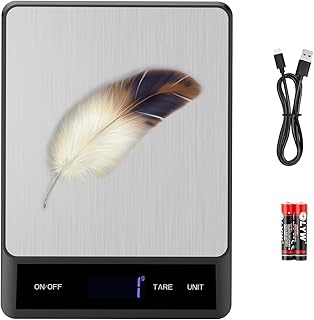 Báscula de alimentos gramos y onzas – Báscula digital de cocina de 33 libras, precisión de 1 g/0.1 oz, carga recargable tipo C, con baterías, acero inoxidable, ligera para cocinar, hornear