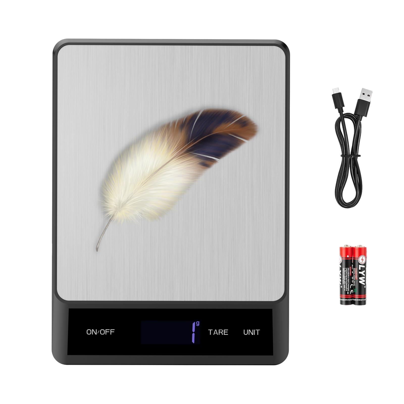 Lebensmittelwaage Gramm und Unzen – Digitale Küchenwaage, 15 kg, 1 g Genauigkeit, wiederaufladbares Typ-C-Aufladen, mit Batterien, Edelstahl, leicht zum Kochen, Backen, Mahlzeitenzubereitung