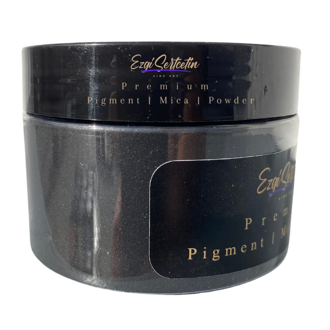 Ezgi Sertcetin Premium Pigment Powder 50g | Authentic Unique & Bright Pearlescent Metallic and Neon Colors | Especially Formulated for Artwork, Resin, Slime, Plasticine and more (Comet Black)