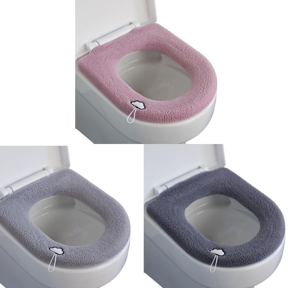 Omeiu Set01 3Pcs Store 3Pcs Bathroom Soft Thicker Warmer Warm Waterproof Plush Stretchable Washable Cloth Toilet Seat Cover Pads (Set01 3Pcs)