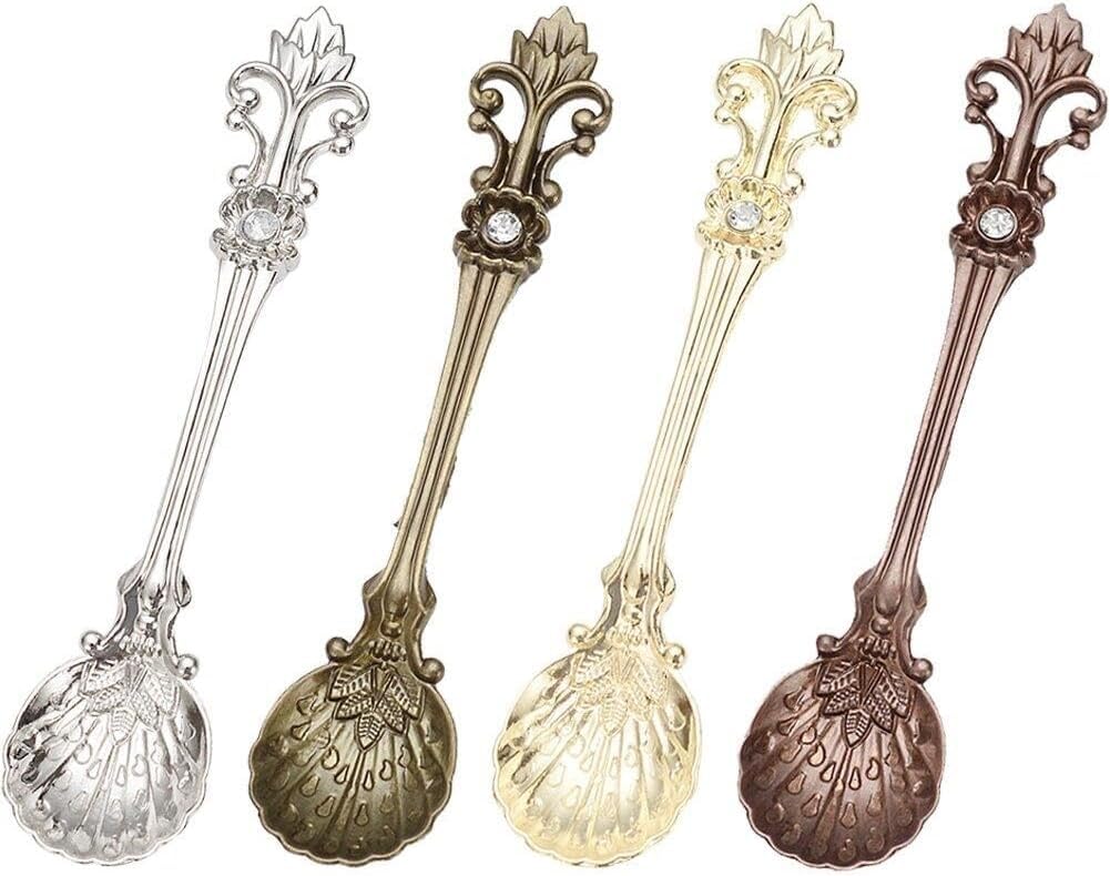Cucharas de café de metal vintage estilo real para postres y bebidas, pack de 4