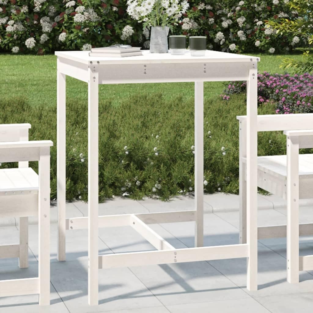 SXZenSpace White Small Outdoor Coffee Table 82.5 cm Square Solid Pine Wood Bistro Patio Garden with Sturdy Frame for Balcony Terrace Camping