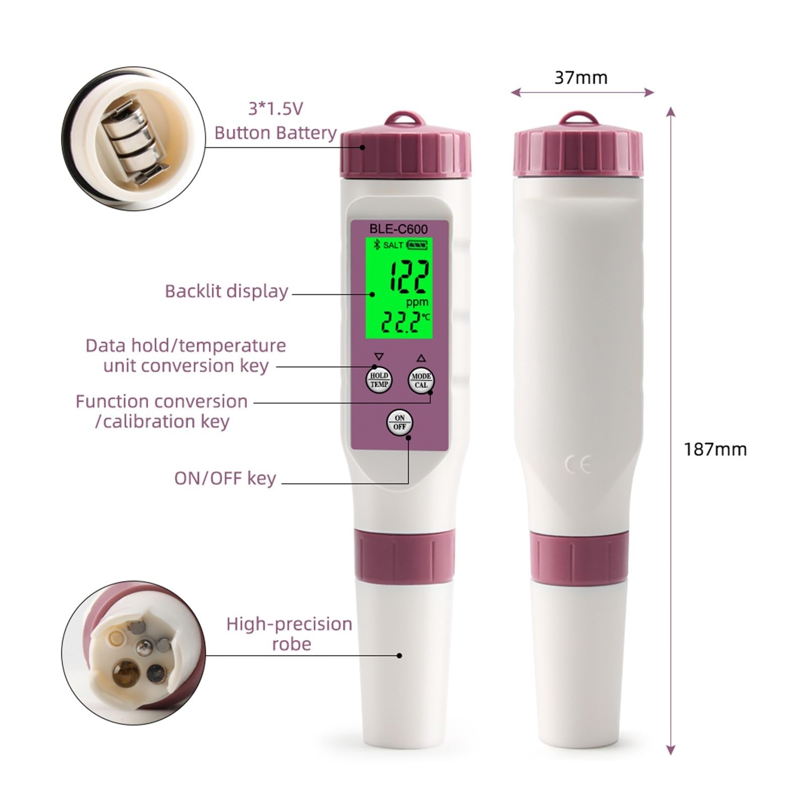 Miernik pH 7 w 1 temperatura ORP EC TDS zasolenie SG miernik PH Online Blue Tooth tester ści wody kontrola aplikacji do akwarium laboratoryjnego picia