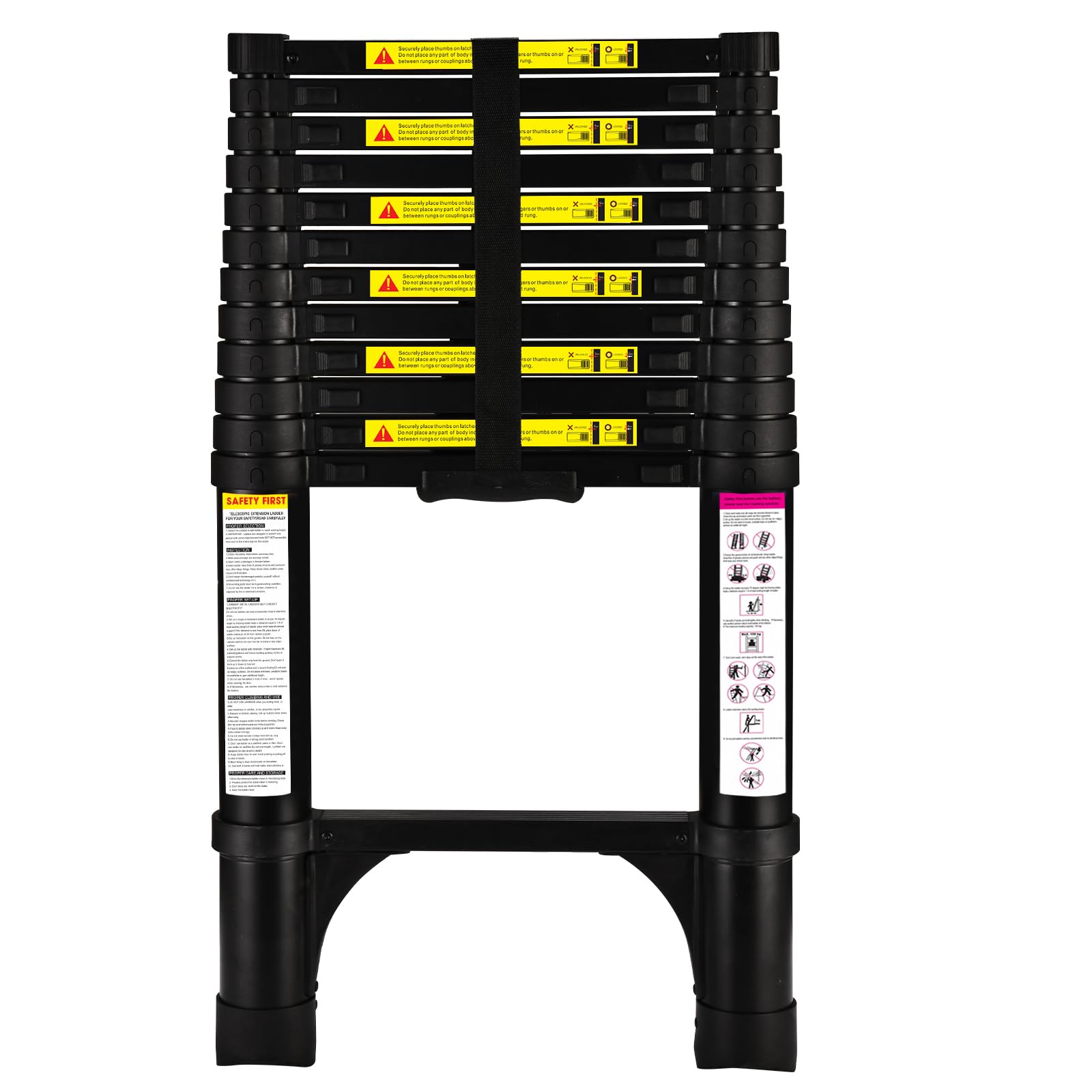 Escalera telescópica de 3.8 Metros con pies Antideslizantes, Escalera Plegable de Aluminio Ligero para altillos, Casas rodantes, Exteriores e Interiores, Capacidad de Carga de 150kg.Negro