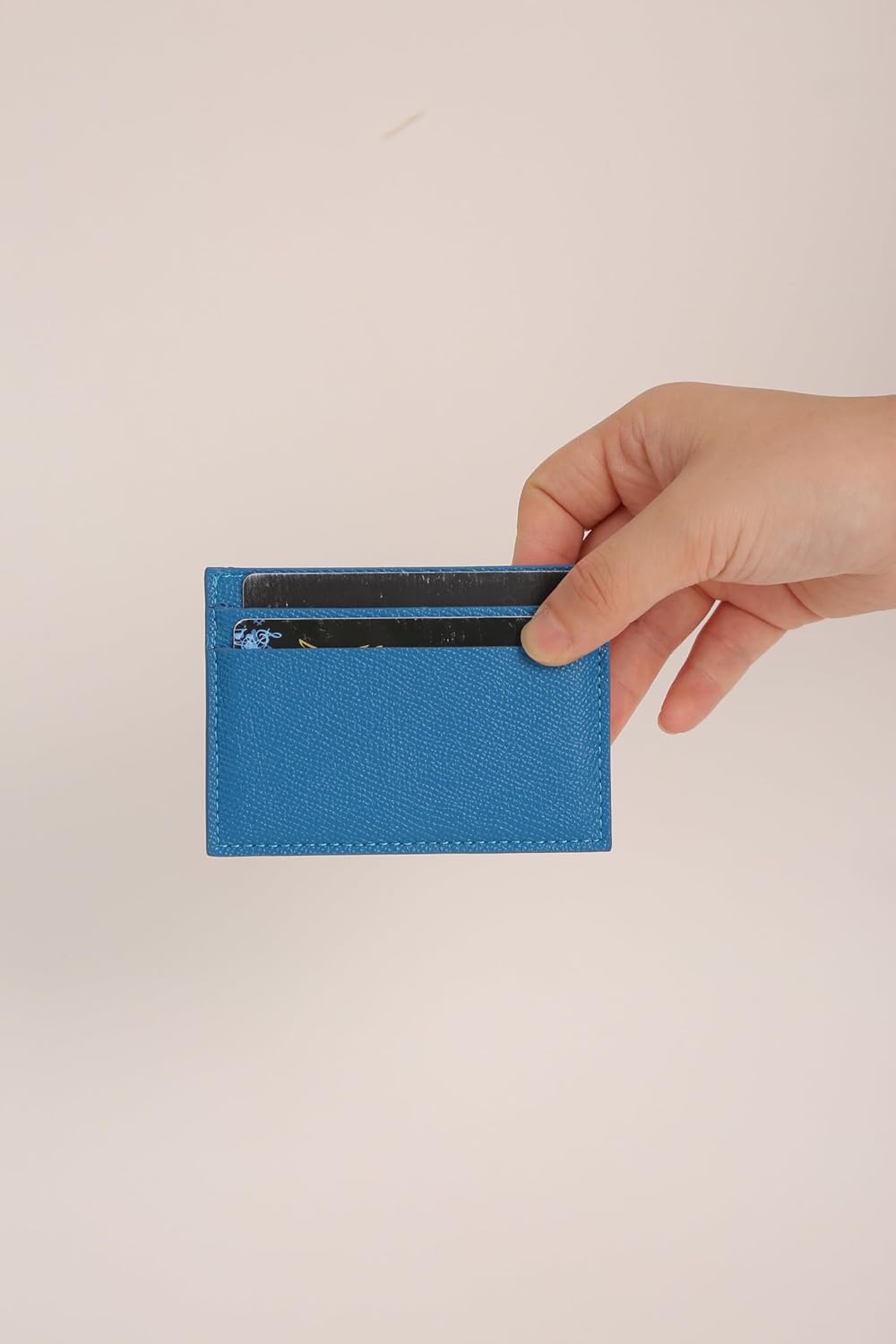 Slim Leather Card Holder with Wave Design, RFID Blocking, Blue and White, 2.76" x 3.94 - Image 8
