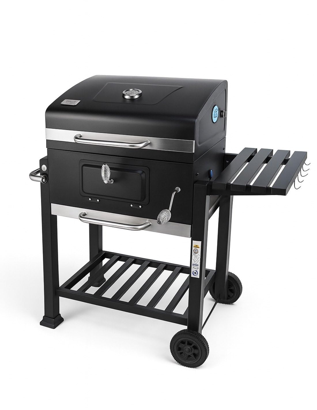 JARDIN202 - Barbacoa de Carbón Alabama Grande con Ruedas, Termómetro y Altura Ajustable | Parrilla Grill de Carbón con Carrito y Tapa | (Negro)