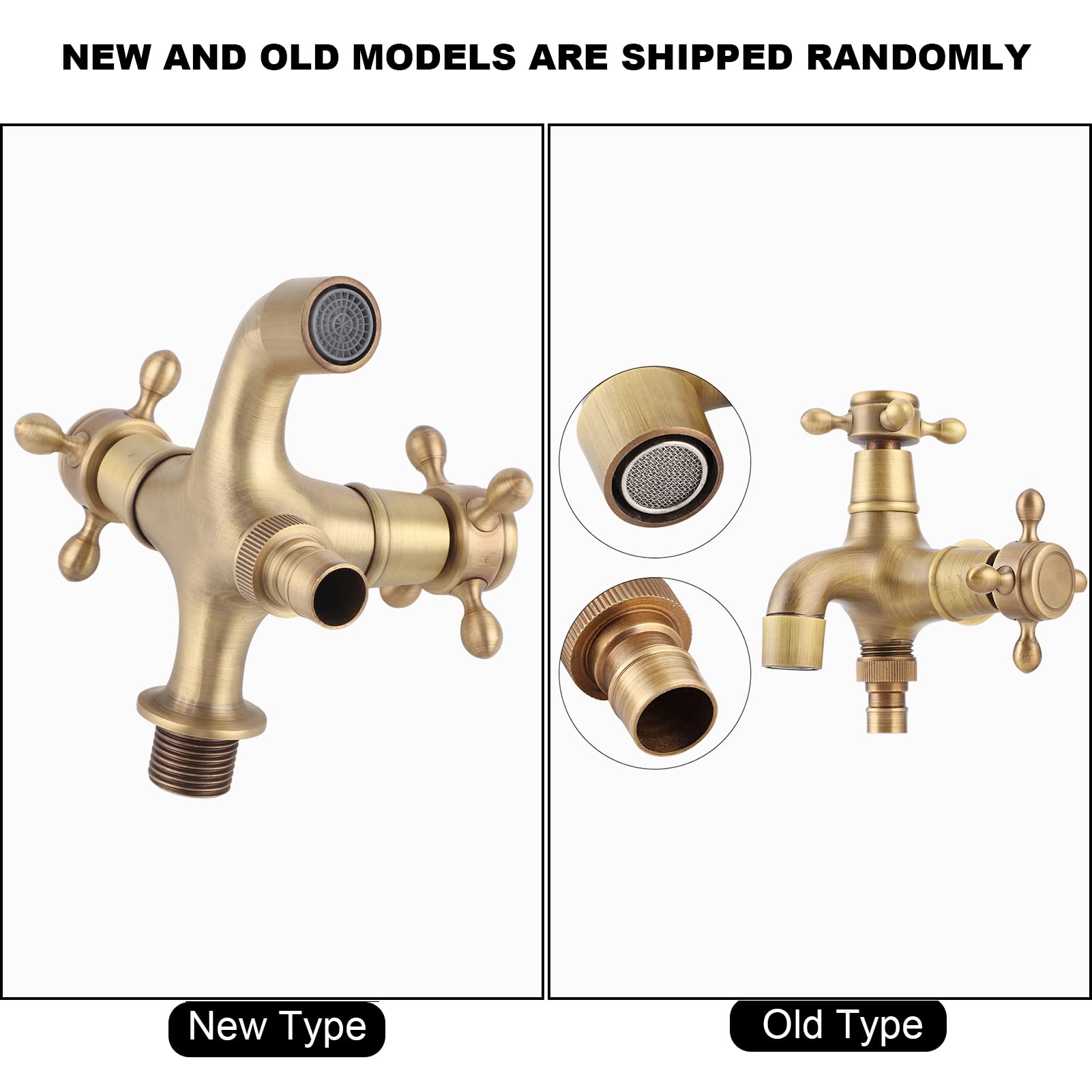 Haofy Grifo de Agua de Rosca G1/2in, Grifo de Cobre Simple para baño, Lavadora, Fregadero, Grifo de Agua para Piscina con Doble Salida de Agua, Oro Retro