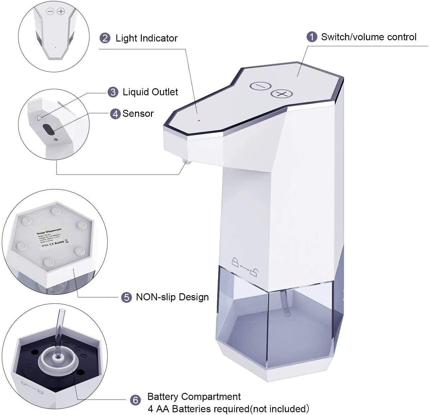 Distributore di Sapone Automatico, Dispenser di Sapone schiumogeno touchless 12oz, distributore di Sapone a Mano Spumante Impermeabile in Piedi per Bagno/Cucina/Hotel/Scuola/Ristorante