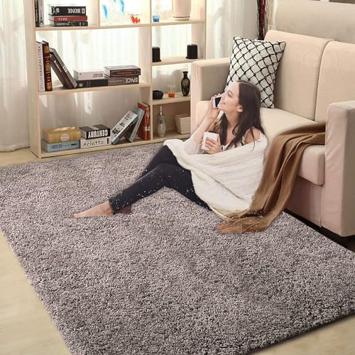Image of LUXE HOME INTERNATIONAL Microfibre Carpet Super Soft Anti Slip Vegas Rectangular Rugs for Bedroom,Livingroom(Cocoa,3X5 Feet),Grey