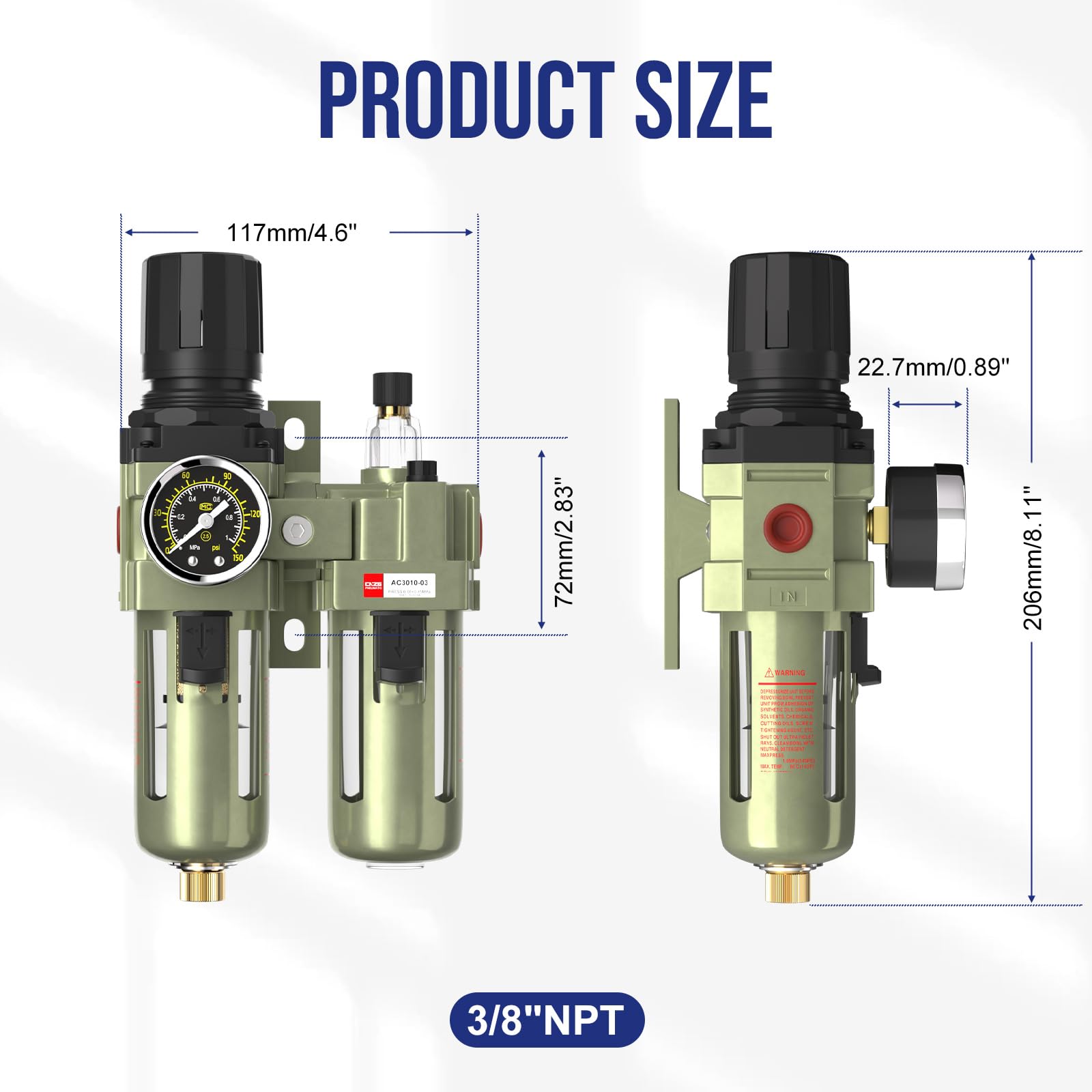 NPT 3/8" Air Compressor Water Separator Filter Pressure Regulator — Amazon image 2
