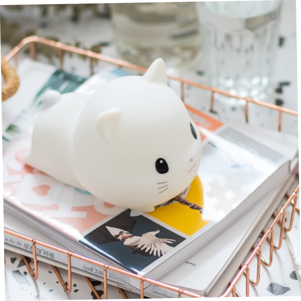 DOITOOL Luz Nocturna de Silicona para Dormitorio Diseño de Gato Adorable Luz de Dormir Control Táctil USB Pequeña para Mesilla de Noche