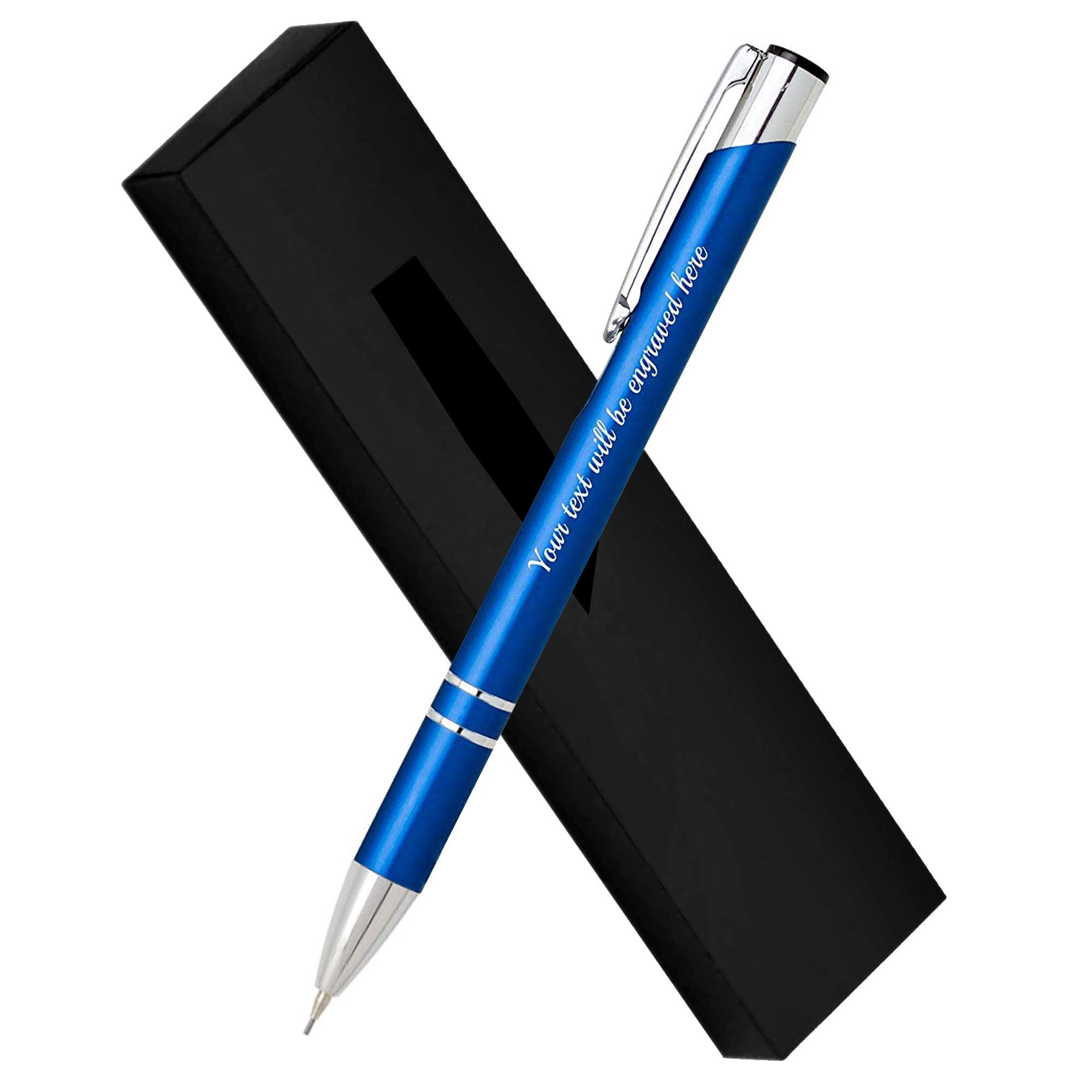 Paul Clover Personalised Engraved Elegant Metal Pencil Gift Boxed, Personalised Gifts For Anniversary Or Any Gift Idea - Enter Your Custom Text (Blue)