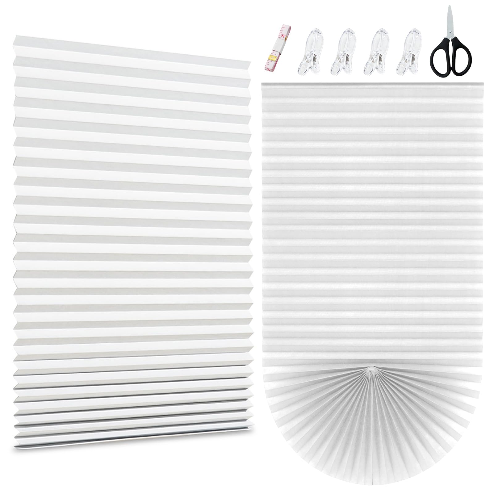 KASURE 180 x 90cm No Drill Blinds for Windows, 2 Pack Temporary Blackout Blinds with Silver Coating for Shading and Protecting Privacy, for Bedroom, Kitchen, and Office(White)