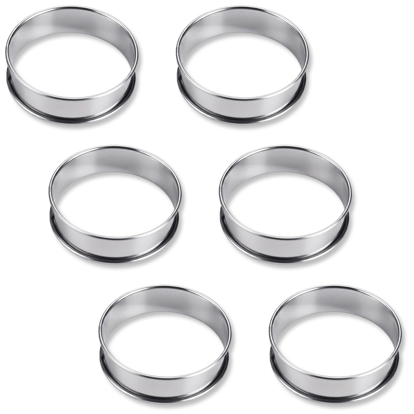 LinCoo 6 Pcs Cookie Rings for Baking, Cookie Rings, 10cm Silver Stainless Steel Double Rolled Molds for English Crumpets, Tart Shells, Pie Pastry and Breakfast Egg Muffin Making