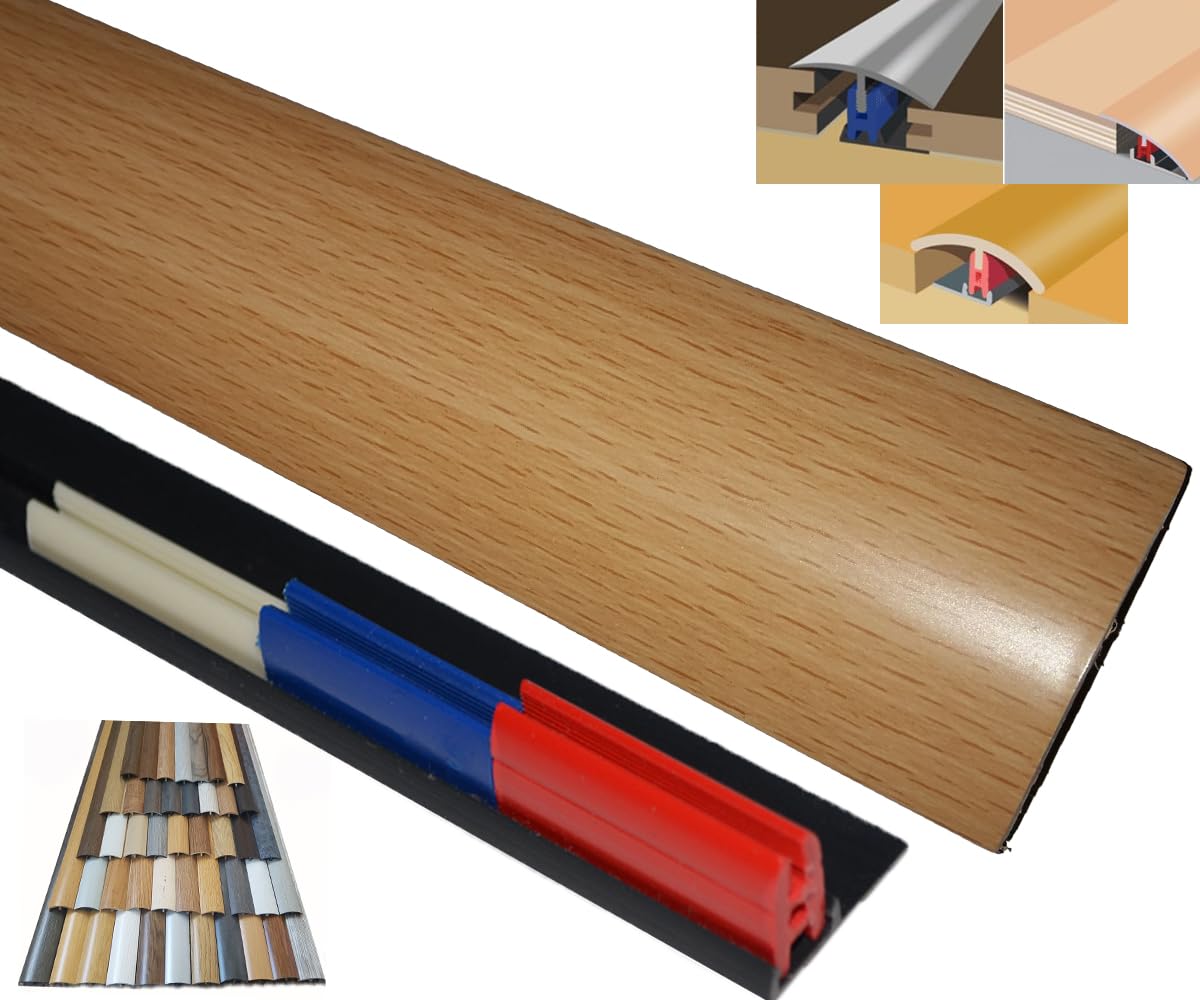Laminated Threshold Strip Clip System 38mm x 90cm Multi-Height & Pivot Self Adhesive Easy Fit (beech)