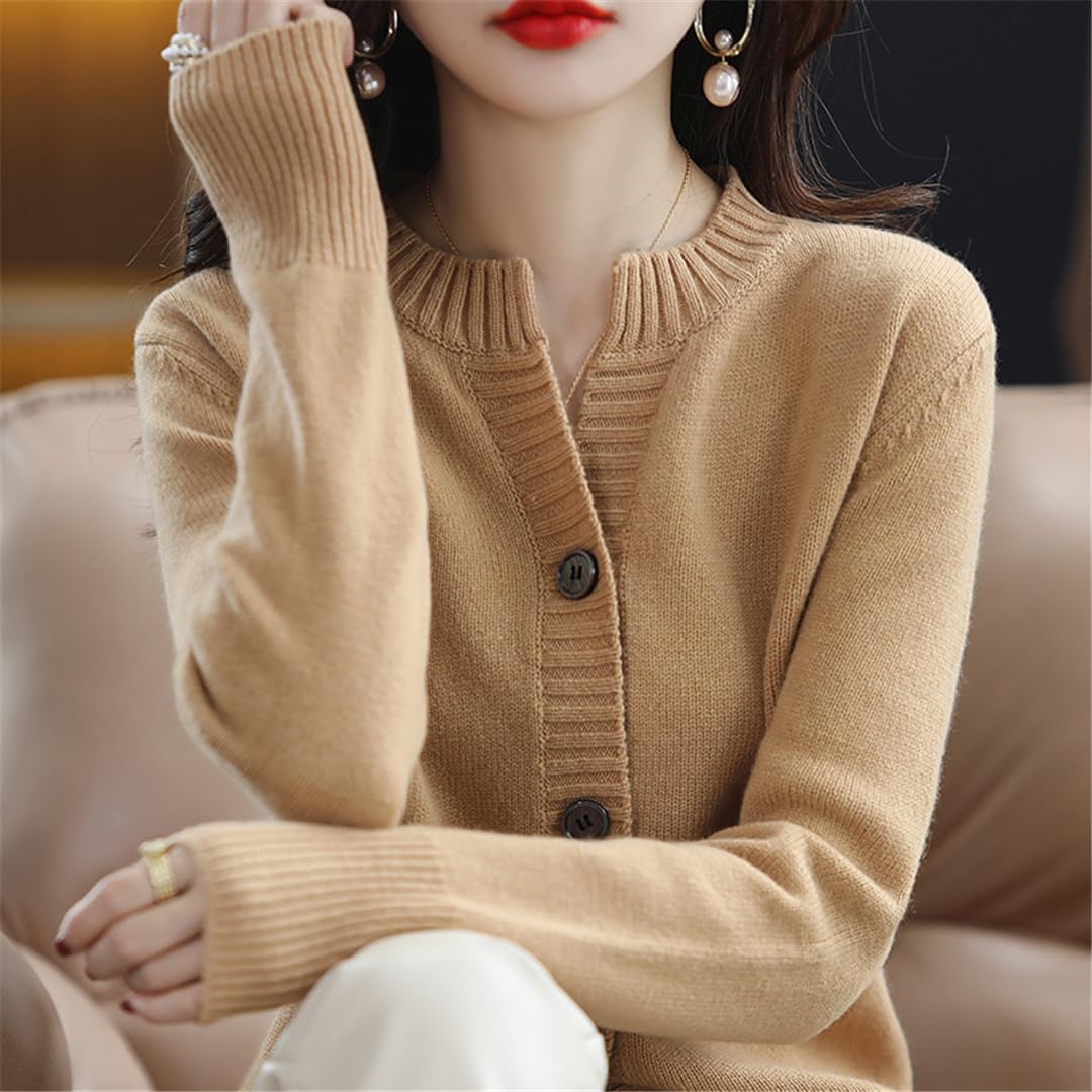 Bollrllr Cardigan da donna autunno e inverno in cashmere, casual, girocollo, maniche lunghe, caldo
