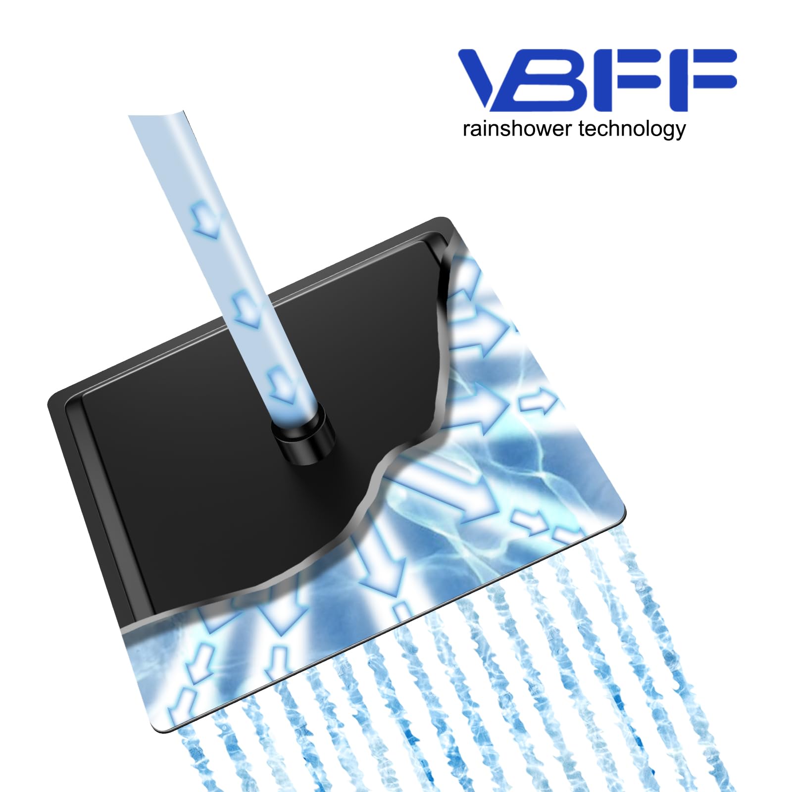 Cabezal de ducha, cabezal de ducha de lluvia, cabezal de ducha cuadrado de 12 pulgadas, caudal de 1.8 GPM, cabezal de ducha de lluvia, VBFF09 (negro mate)