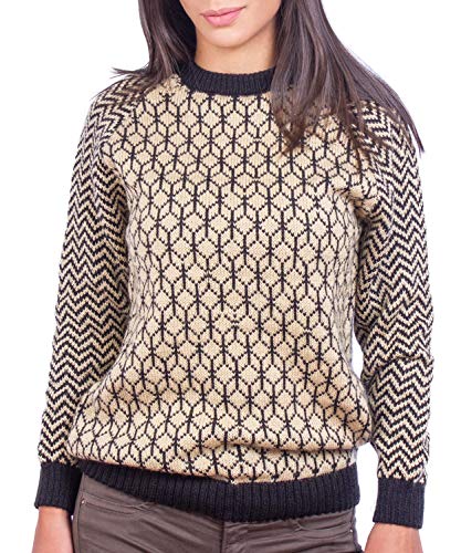 Alpaca Jumper for Women – Black and Beige Crewneck Sweater for Winter4