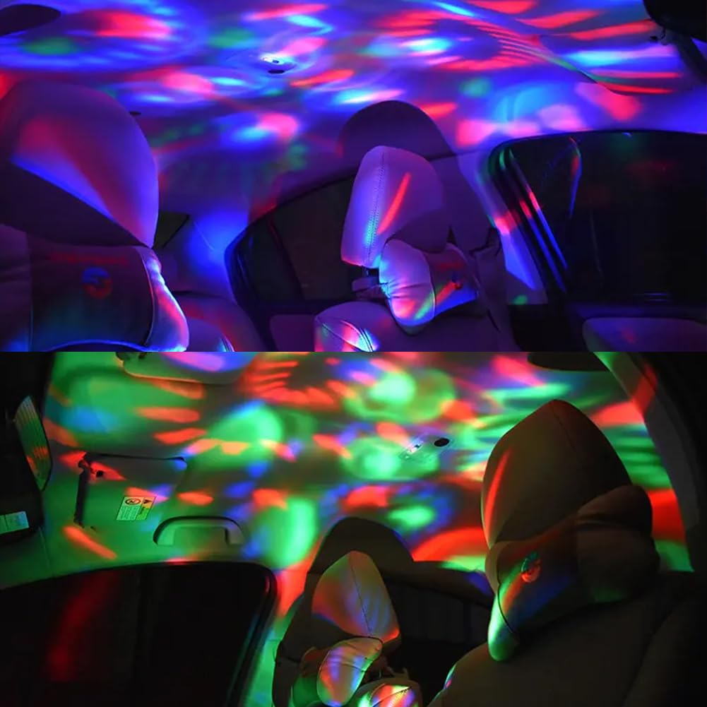 URAQT USB Lights Disco, Mini Disco Ball Lights, 4 kolorowe samochodowe lampki nastrojowe LED, Przenośne Mini Disco Lights RGB z 3 adapterami, Nadaje się na imprezę, klub, urodziny, karaoke (Biały)