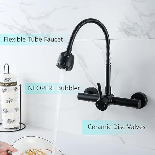 Miniatura 4 de ZHYICH Grifo de fregadero de cocina con pulverizador, grifo mezclador de acero inoxidable, acabado negro mate, certificado NSF y sin plomo para