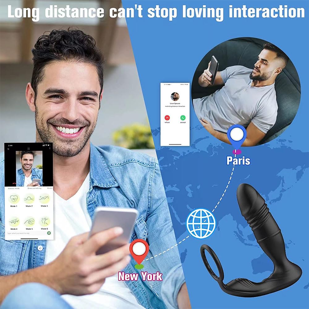 App per vibratore 3 in 1, vibratore prostatico con anello, plug anale da uomo (giocattolo erotico), anello vibrante con 9 modalità, vibratore di coppia