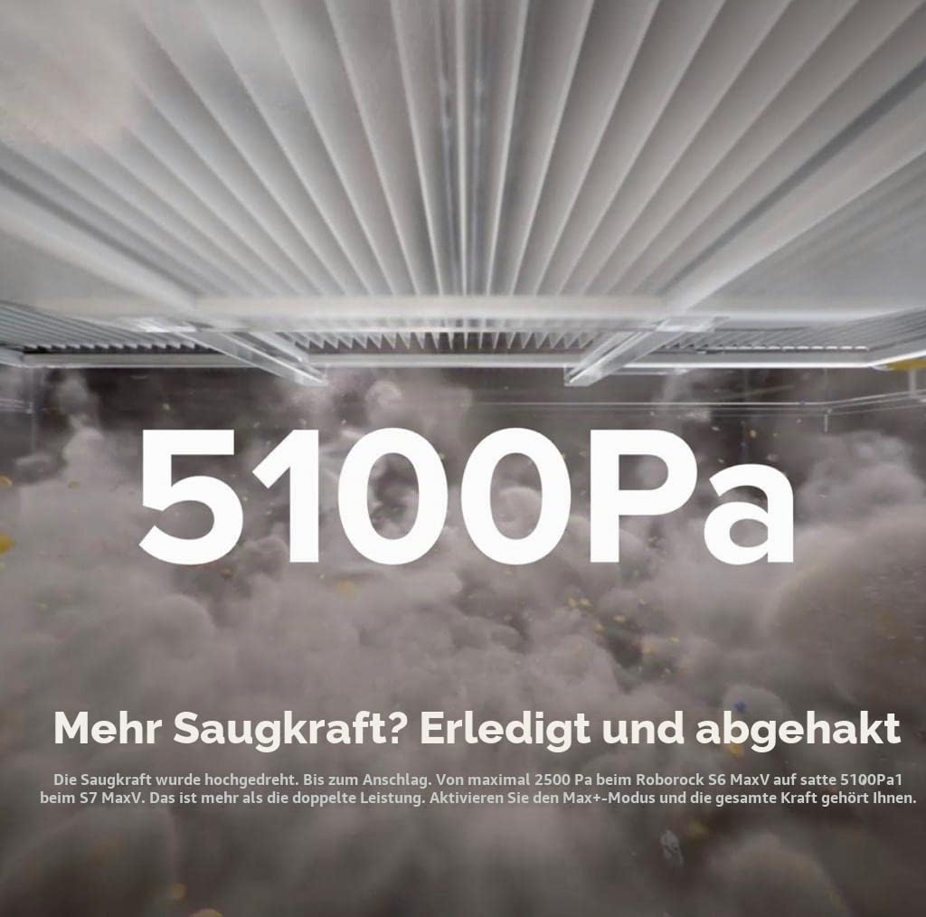 Roborock S7 MaxV Saug- & Wischroboter (5100Pa Saugstärke, ReactiveAI 2.0 Hindernisvermeidung, 180min Akkulaufzeit, 400ml Staubbehälter, 200ml Wassertank, Ultraschall-Wischsystem, App-/Sprachsteuerung)