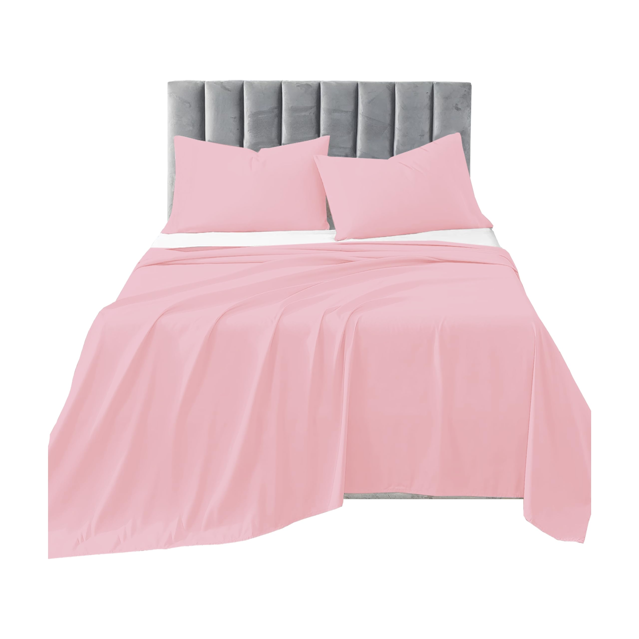 R&Z Plain Luxuary Polycotton Flat Sheets Single, Double, King, S King (Pink, Double)