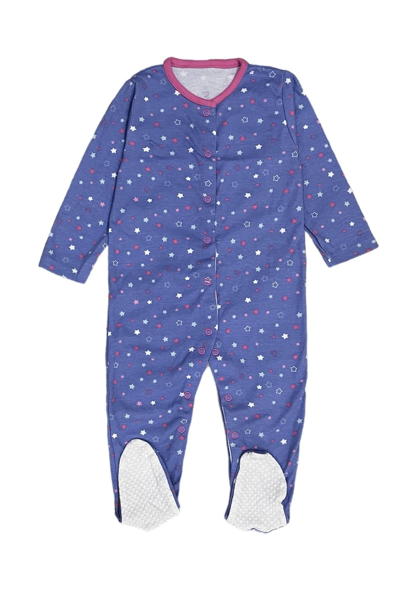 Giggly Joey Baby Comfortable Organic Cotton Rompers/Sleepsuits/Bodysuits - Blue Pink Stars (12-18 Months)