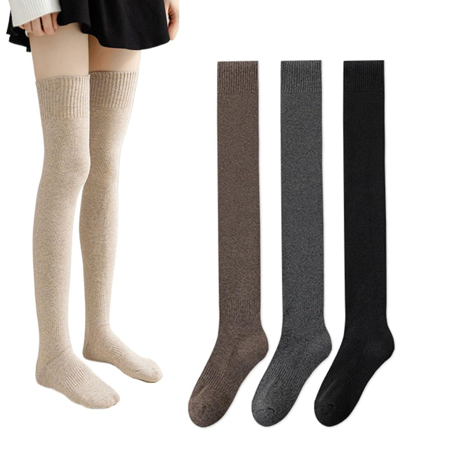 Chaussettes Hautes Chaudes Pour Femmes,collant D'hiver Tricoté Au-dessus Du Genou,en Coton