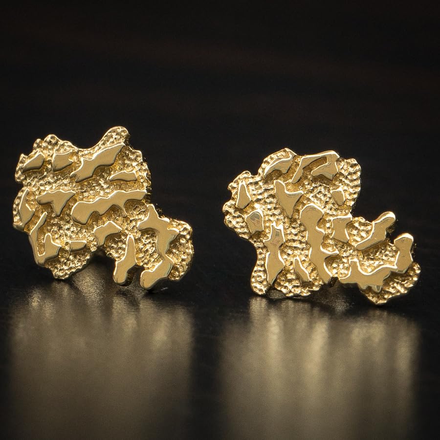 Men's 14k Yellow Gold Plated 925 Sterling Silver Retro 90's Hip Hop Hypoallergenic Ear Ring Textured Solid Gold Nugget Stud Screw Back Earrings For Men4