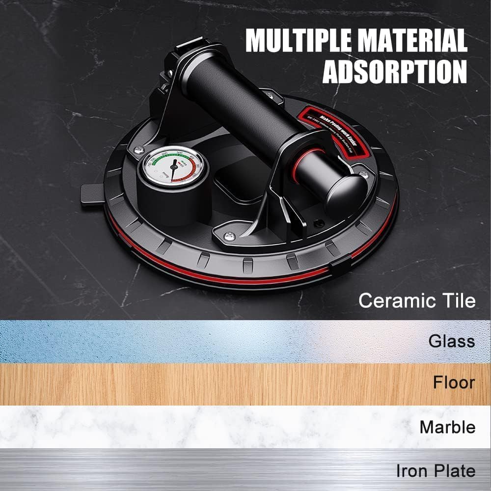 2 Pièces 8" Ventouse Carrelage avec Manomètre - Ventouse Vitrier Capacité de Charge Max 230 kg, Professionnelles Ventouses à Vide avec Boîte de Transport pour Verre, Carreaux, Marbre