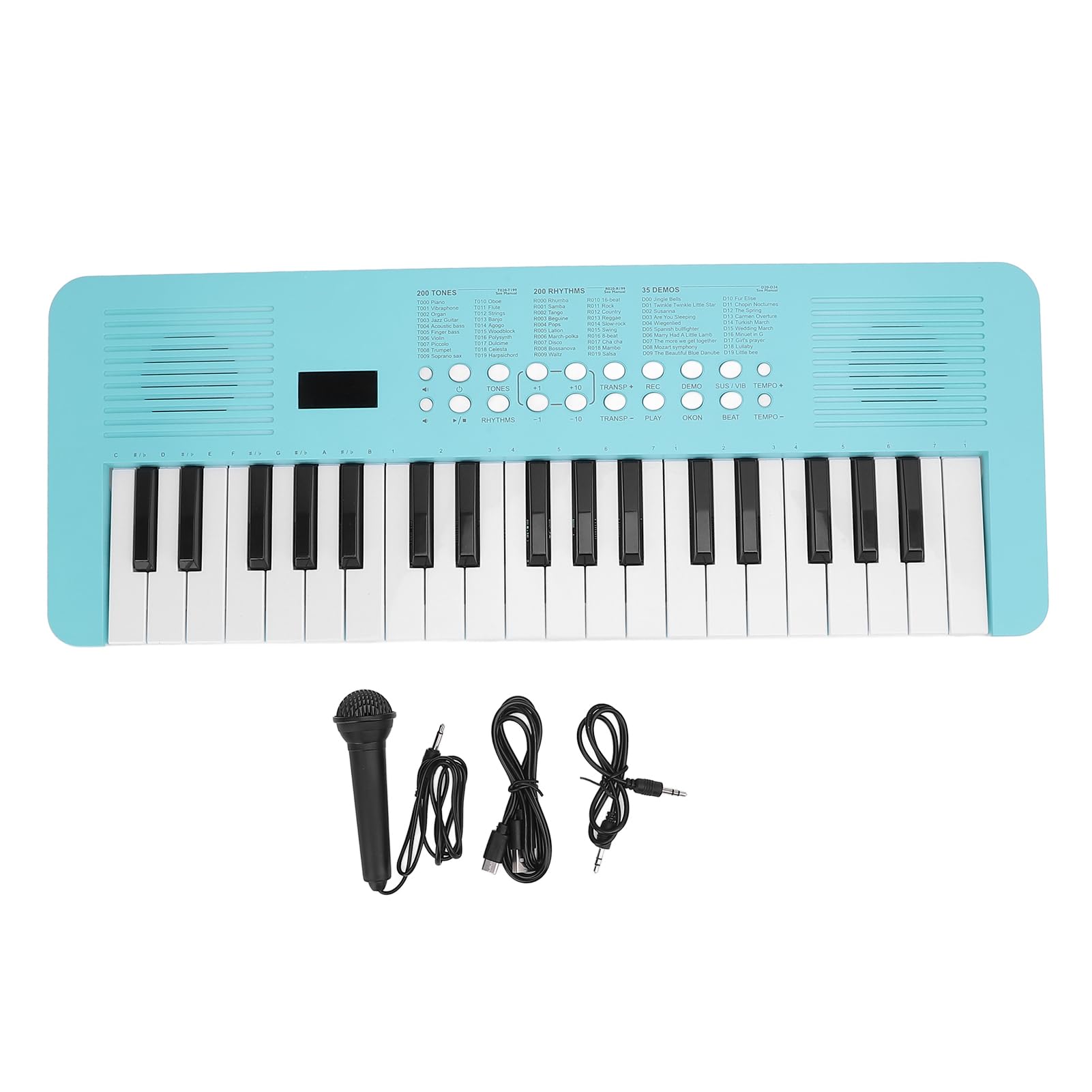 Tastiera Elettronica a 37 Tasti 200 Toni Ritmi 35 Demo Strumento a Tastiera per Pianoforte Digitale Multifunzionale con Microfono per Principianti e Musicisti Esperti (BLUE)
