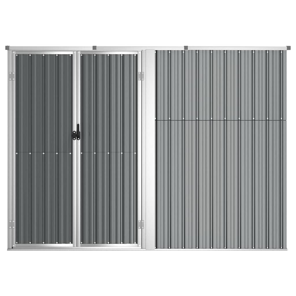 Domek ogrodowy ze stali ocynkowanej szary 225 x 89 x 161 cm, schowek na narzędzia ogrodowe ze spadzistym dachem i zamykanym uchwytem