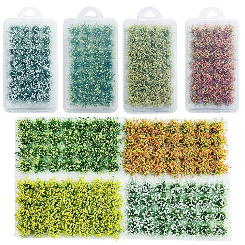 Woohome Static Flower Tufts, 112 PCS Miniature Flower Cluster Static Grass Tufts for Model Train Railroad Scenery DIY Miniature