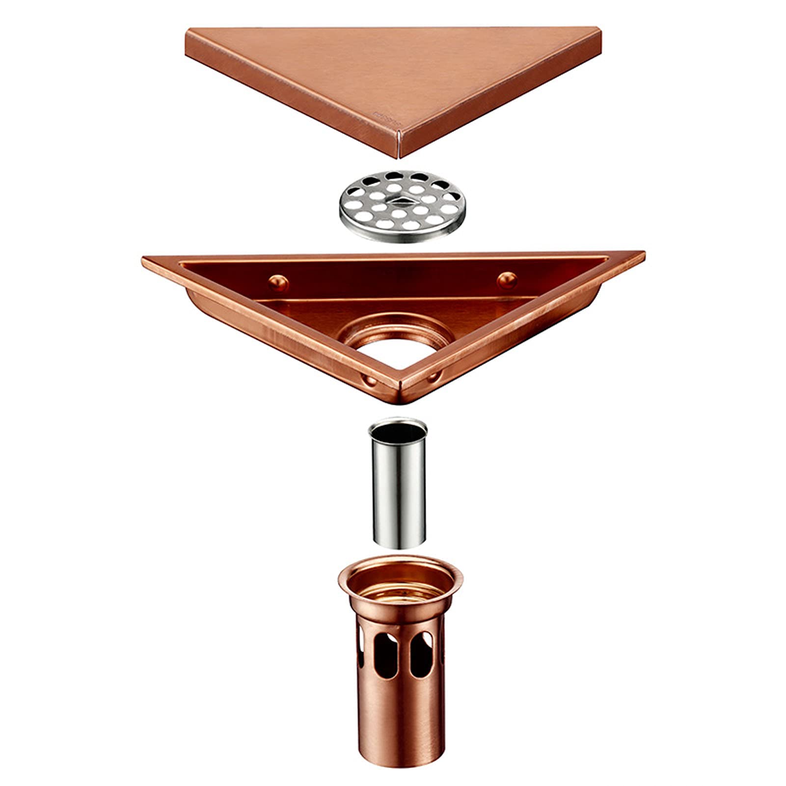 Scarico Doccia, Scarico a Pavimento in Acciaio Inox per Bagno, Scarico a Pavimento con Inserto in Piastrelle triangolari, Scarico Doccia con griglia Rimovibile, Filtro raccogli-Capelli, Oro Rosa