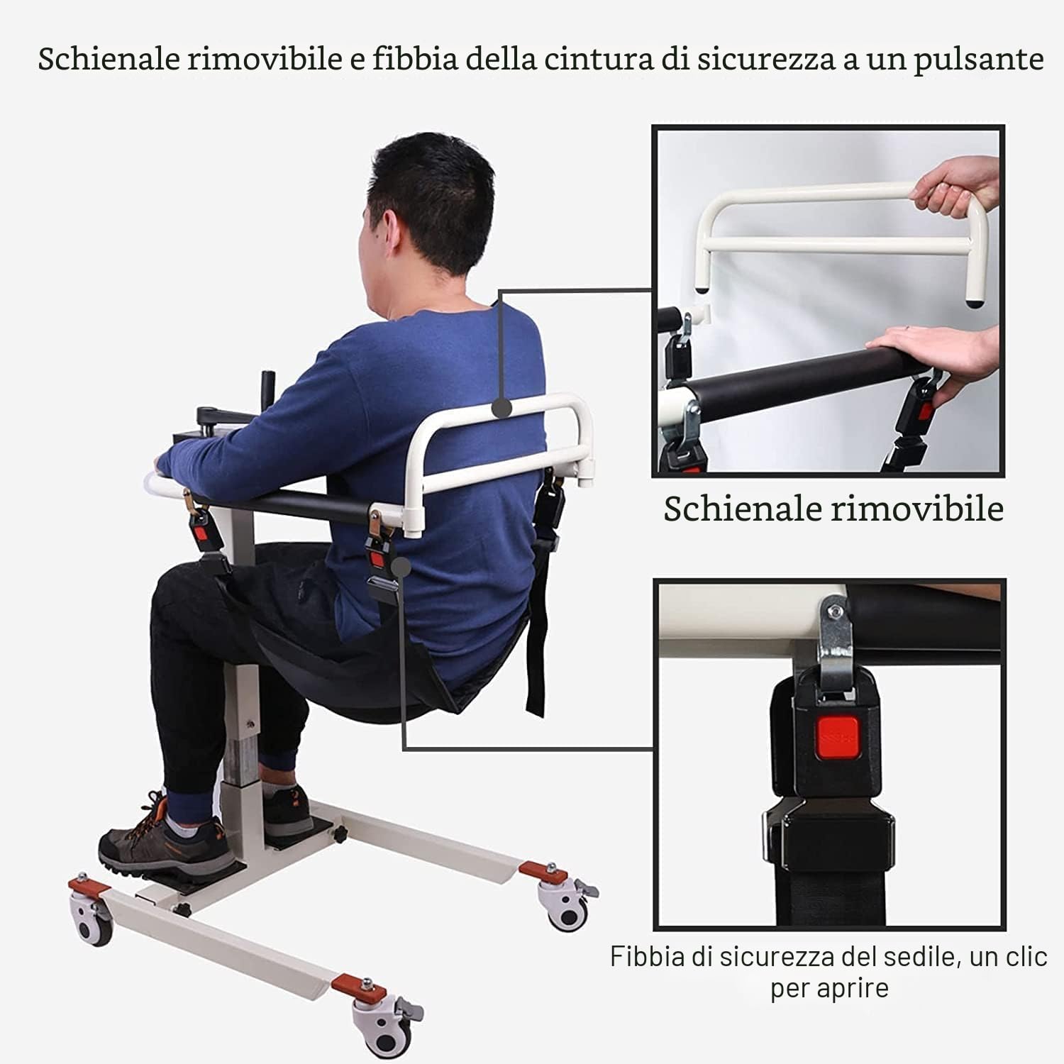 Sollevapazienti Manuale con Altezza Regolabile | Sollevatore Portatile con Imbracatura | Sedia da Trasferimento per Disabili e Anziani, Uso Domestico e in Auto