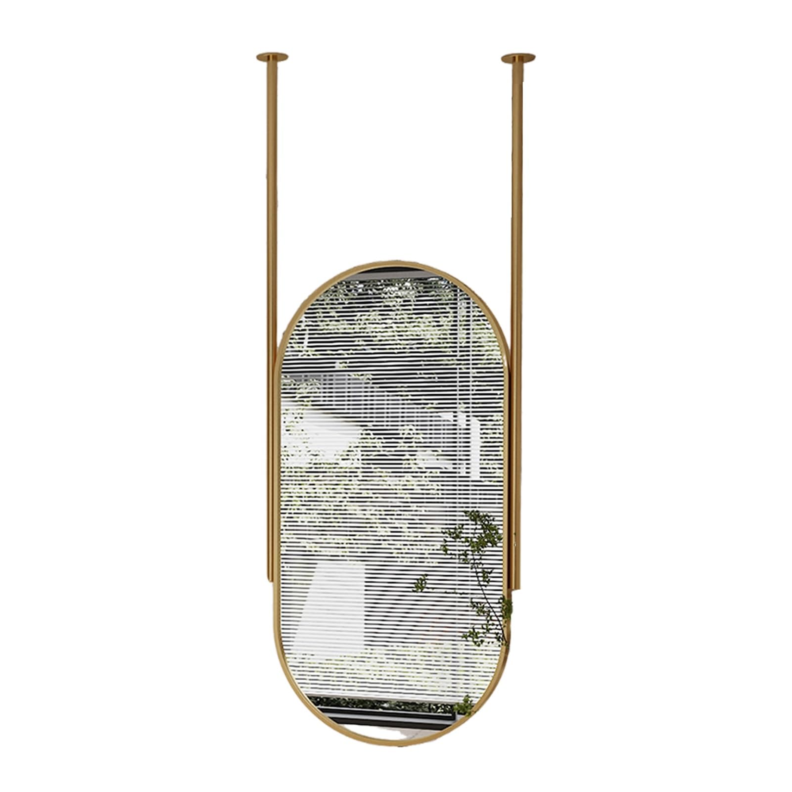 IvyLoutish Oval Ceiling-Mounted Floating Mirror with Metal Frame – Vanity Shaving & Makeup for Home/Hotel, Gold 40x80cm