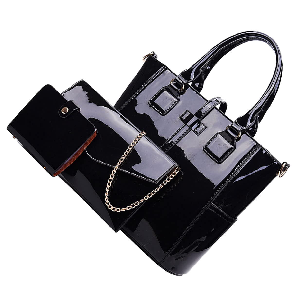 Donna Borse a tracolla Borse a mano pelle verniciata borsa madre Moda casual piccole Borse a spalla 3 pz Nero